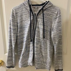 Talbots Women's Blue and White Heathered Stripe Zip up hooded Sweatshirt- Size S